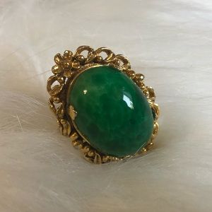 Gold and green gaudy chunky ring